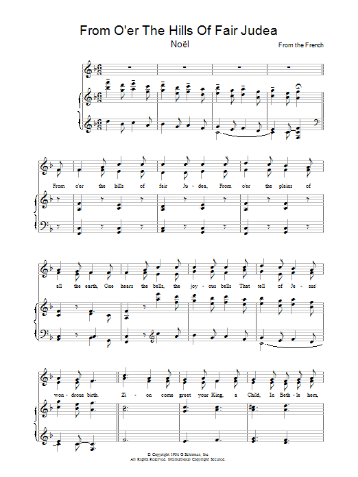 Christmas Carol From O'er The Hills Of Fair Judea sheet music notes and chords arranged for Piano, Vocal & Guitar Chords