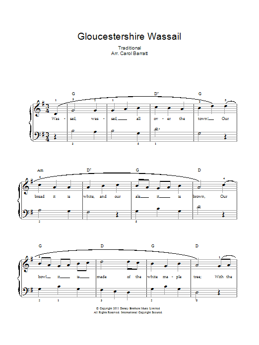 Christmas Carol Gloucestershire Wassail sheet music notes and chords arranged for Piano & Vocal