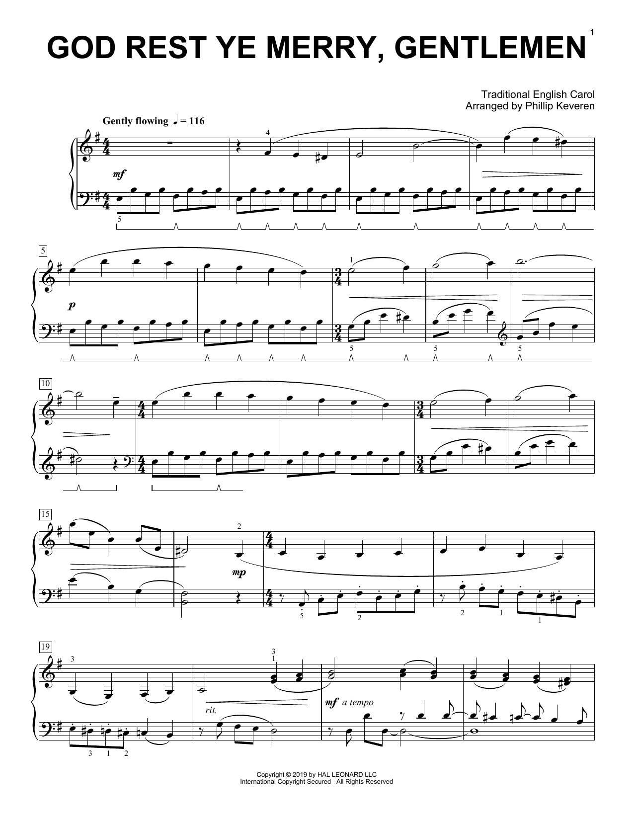 Christmas Carol God Rest Ye Merry, Gentlemen [Classical version] (arr. Phillip Keveren) sheet music notes and chords arranged for Piano Solo