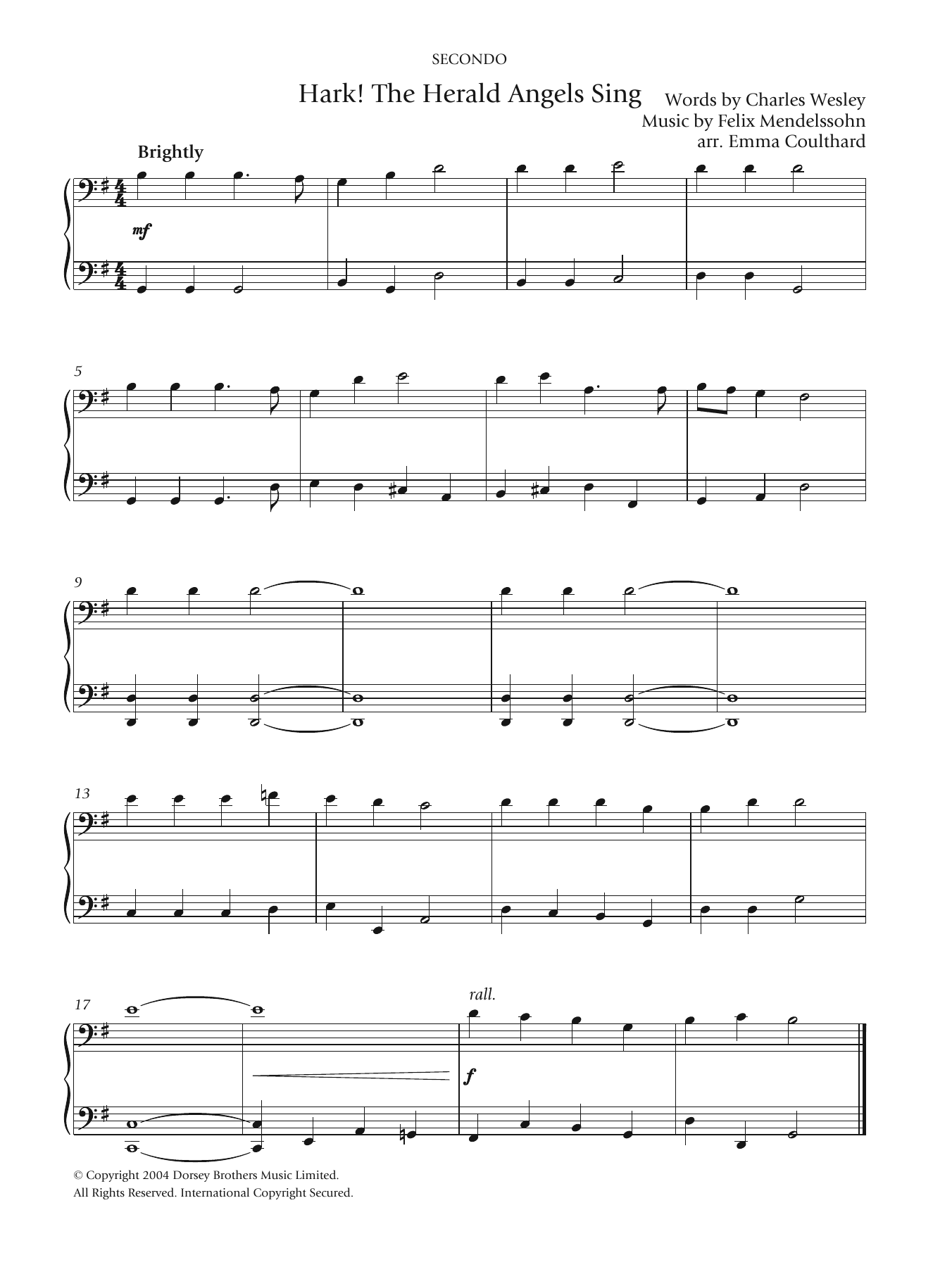 Christmas Carol Hark! The Herald Angels Sing sheet music notes and chords arranged for Beginner Piano