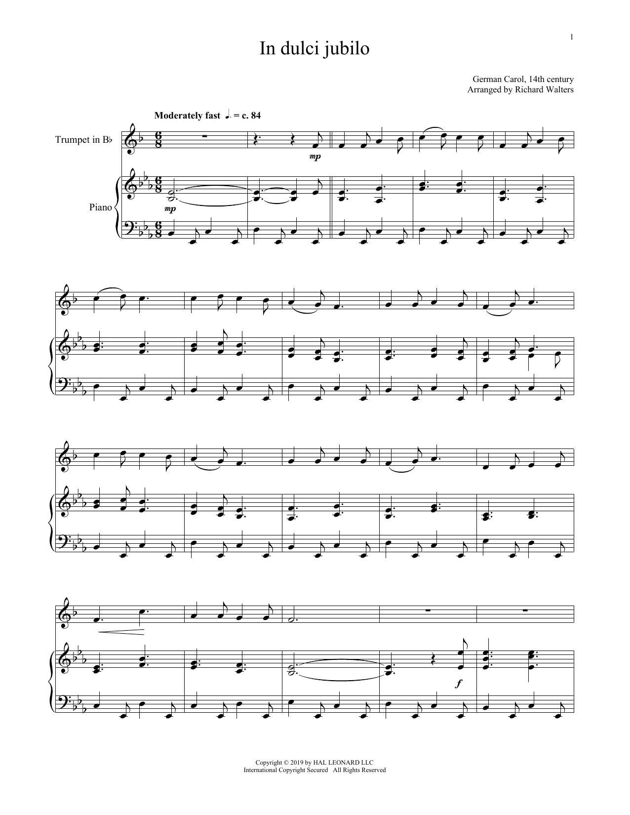 Christmas Carol In Dulci Jubilo sheet music notes and chords arranged for Violin and Piano