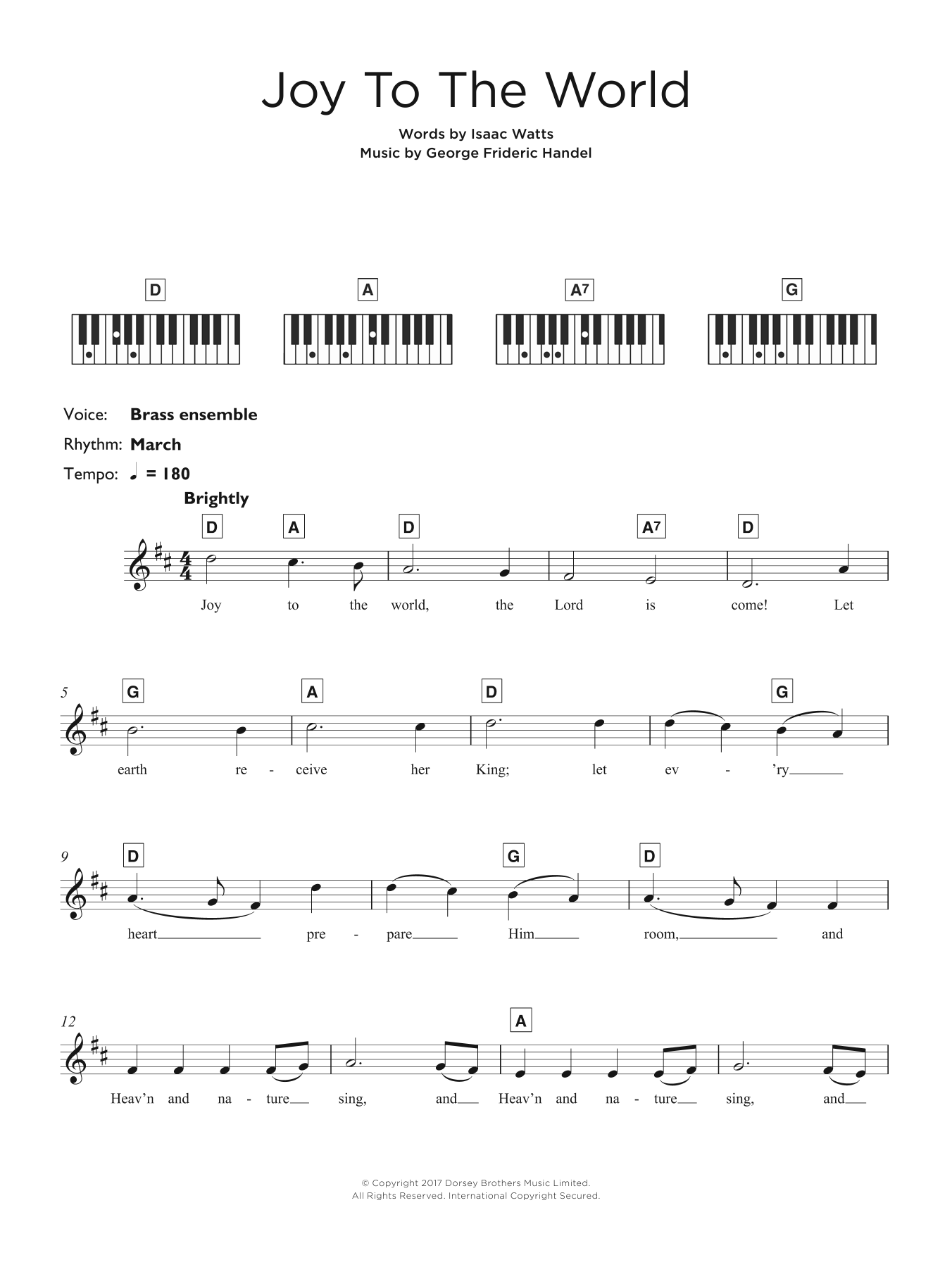 Christmas Carol Joy To The World sheet music notes and chords arranged for Beginner Piano
