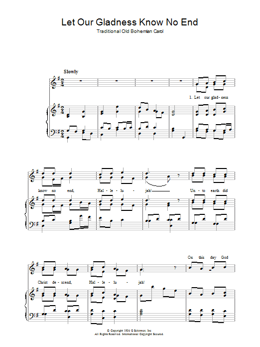 Christmas Carol Let Our Gladness Know No End sheet music notes and chords arranged for Piano, Vocal & Guitar Chords
