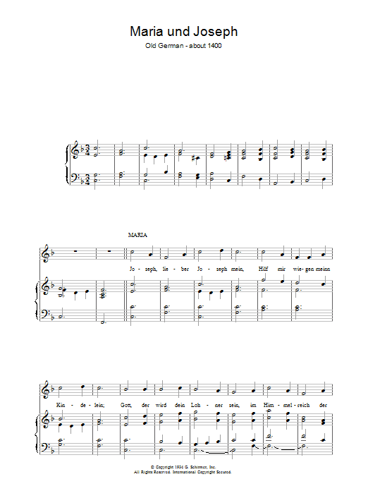 Christmas Carol Maria Und Joseph sheet music notes and chords arranged for Piano, Vocal & Guitar Chords