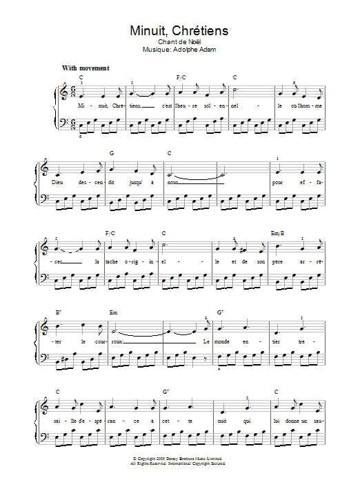 Christmas Carol Minuit, Chretiens sheet music notes and chords arranged for Piano, Vocal & Guitar Chords