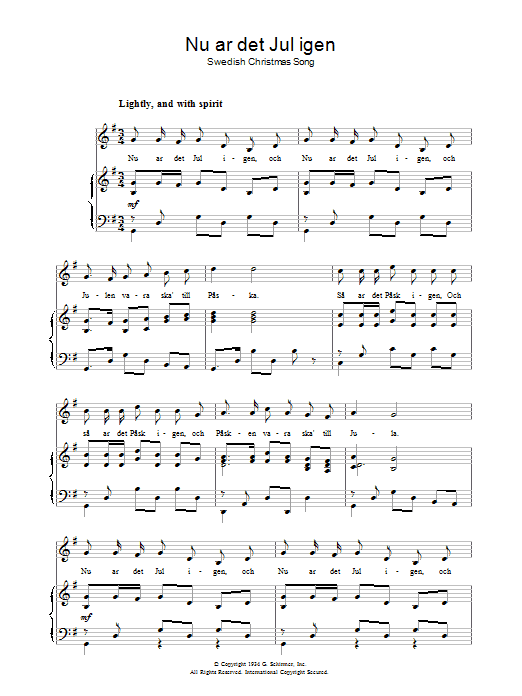 Christmas Carol Nu Är Det Jul Igen sheet music notes and chords arranged for Piano, Vocal & Guitar Chords