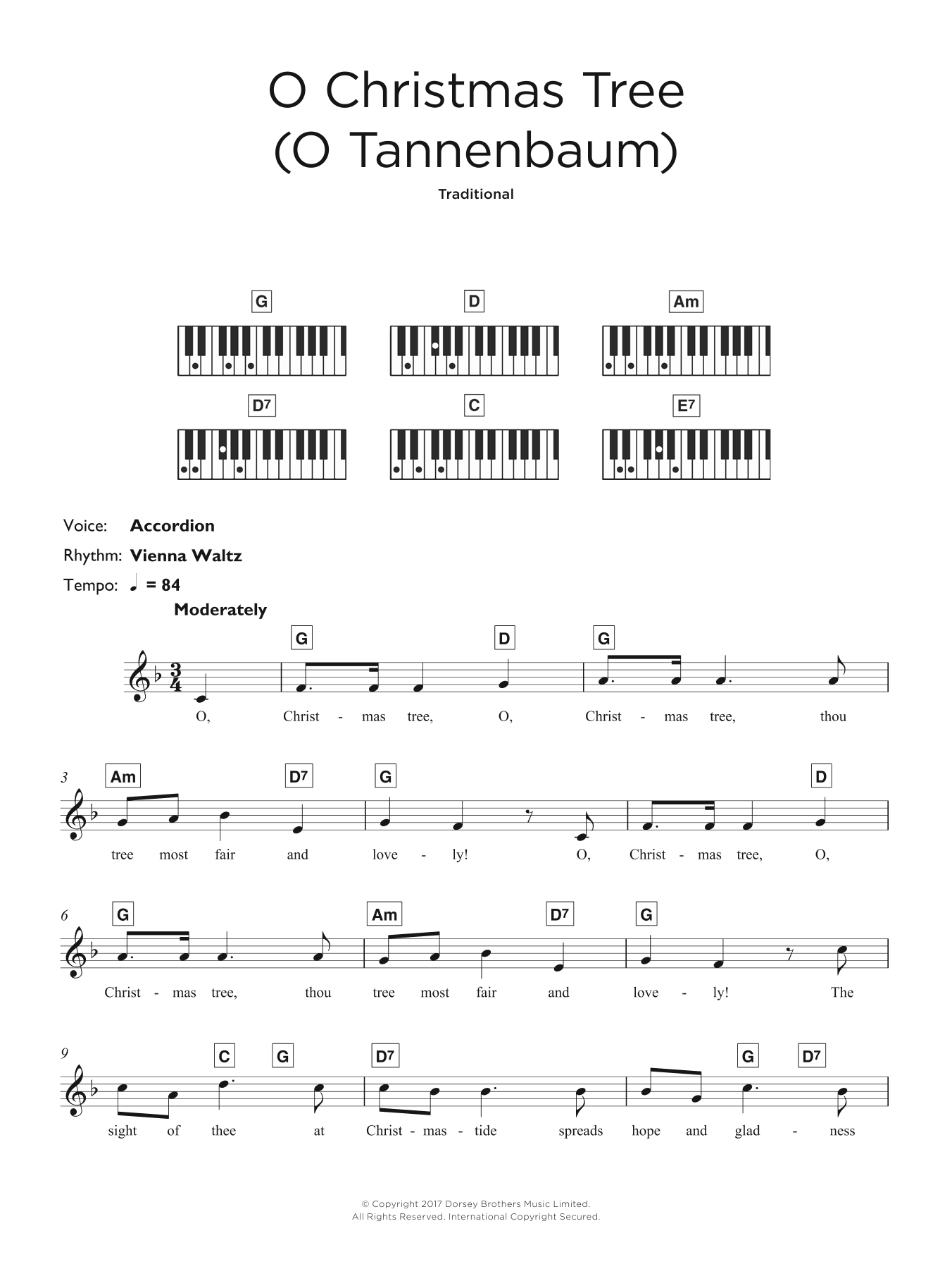 Christmas Carol O Christmas Tree (O Tannenbaum) sheet music notes and chords arranged for Keyboard (Abridged)