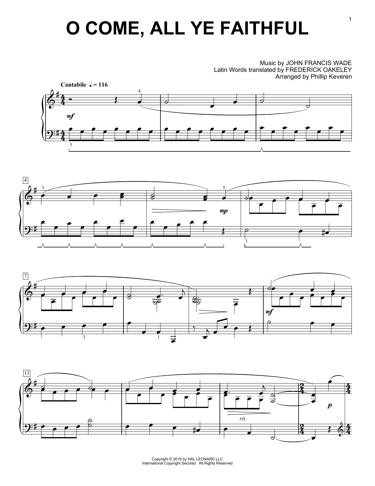 Christmas Carol O Come, All Ye Faithful [Classical version] (arr. Phillip Keveren) sheet music notes and chords arranged for Piano Solo