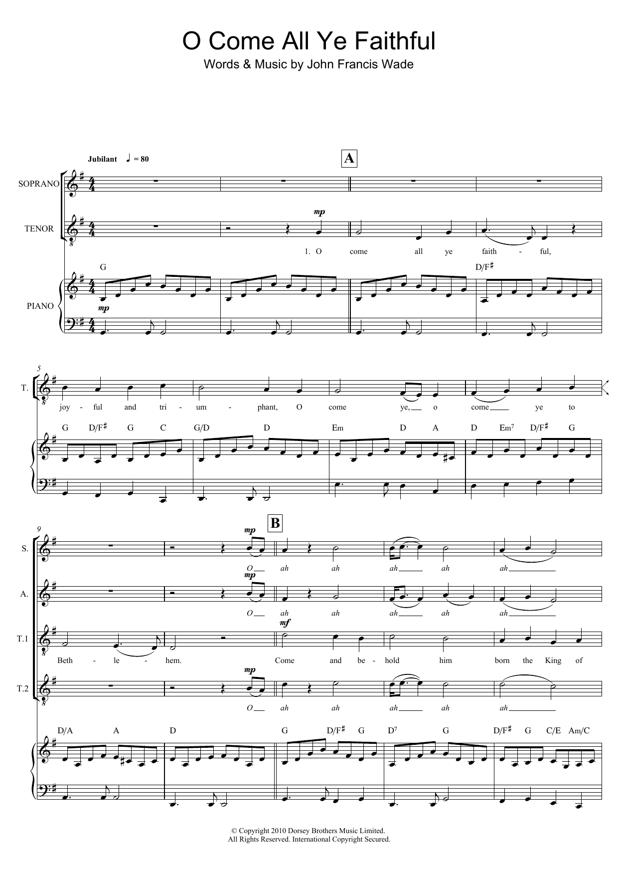 Christmas Carol O Come, All Ye Faithful sheet music notes and chords arranged for Cello and Piano
