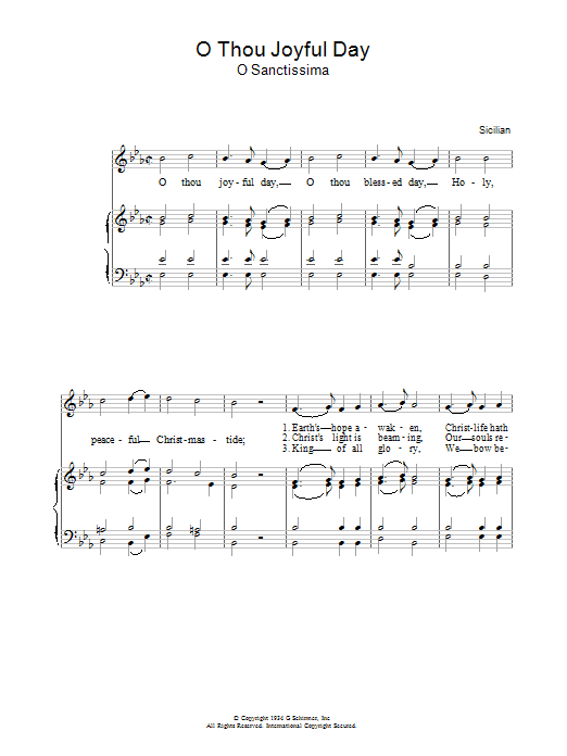 Christmas Carol O Thou Joyful Day sheet music notes and chords arranged for Piano, Vocal & Guitar Chords
