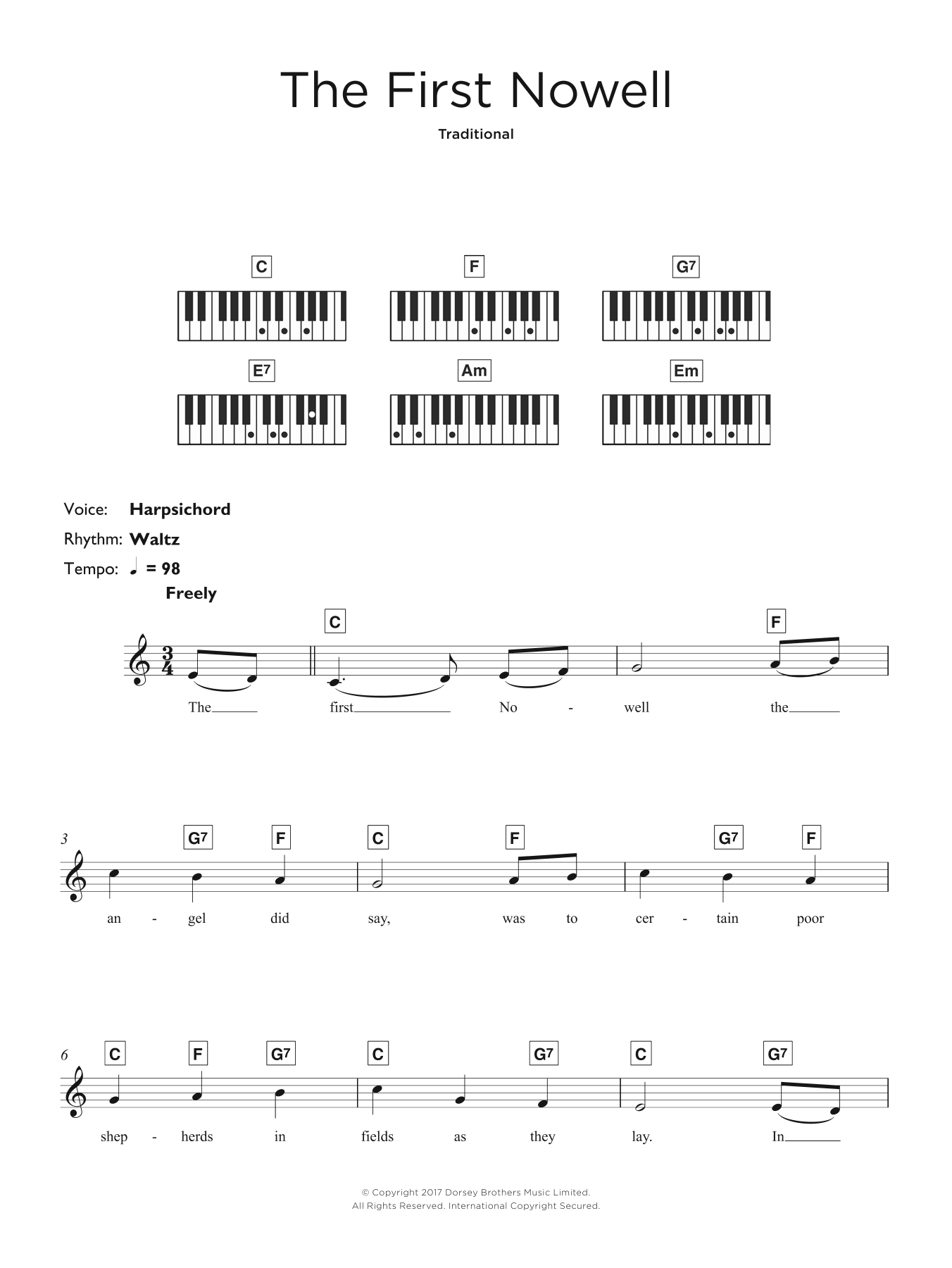 Christmas Carol The First Nowell sheet music notes and chords arranged for Guitar Chords/Lyrics