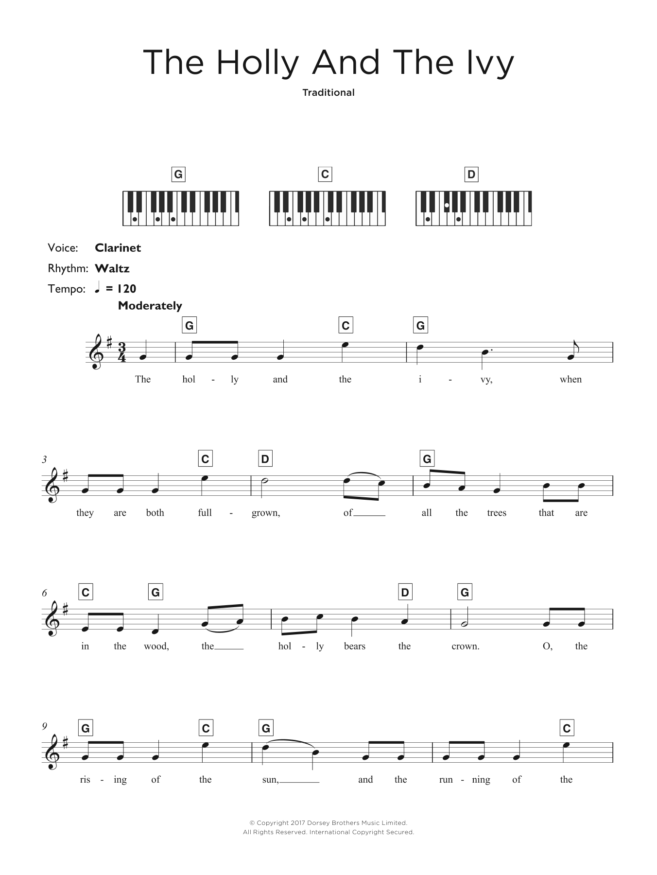 Christmas Carol The Holly And The Ivy sheet music notes and chords arranged for Easy Piano