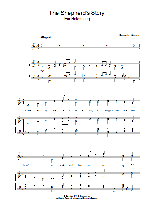 Christmas Carol The Shepherd's Story sheet music notes and chords arranged for Piano, Vocal & Guitar Chords