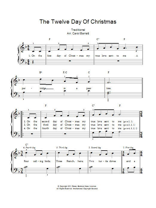 Christmas Carol The Twelve Days Of Christmas sheet music notes and chords arranged for Guitar Chords/Lyrics