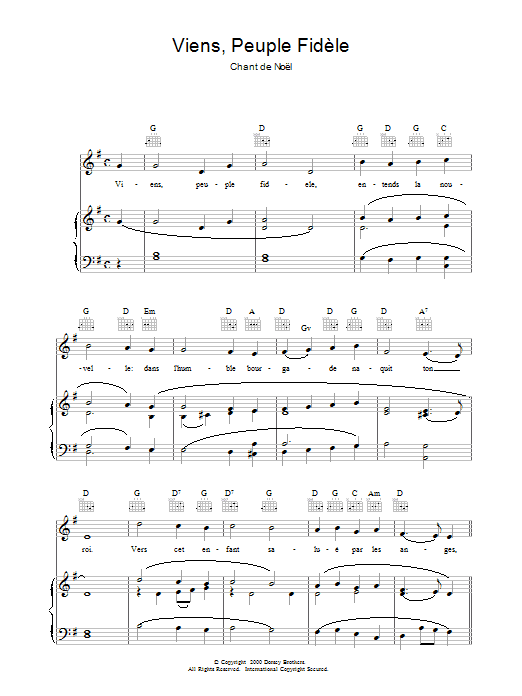 Christmas Carol Viens, Peuple Fidèle sheet music notes and chords arranged for Piano, Vocal & Guitar Chords