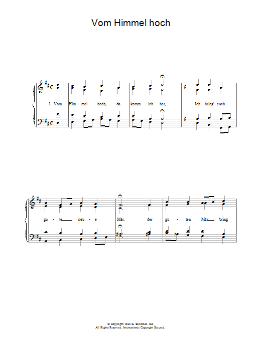 Christmas Carol Vom Himmel Hoch sheet music notes and chords arranged for Piano, Vocal & Guitar Chords
