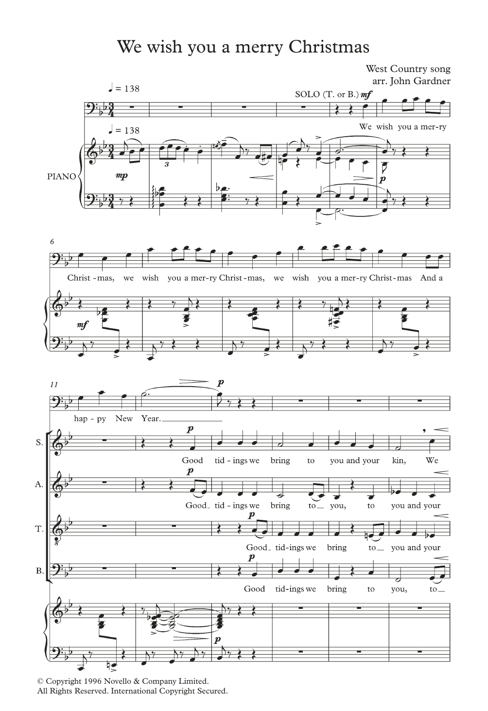Christmas Carol We Wish You A Merry Christmas (arr. John Gardner) sheet music notes and chords arranged for SATB Choir