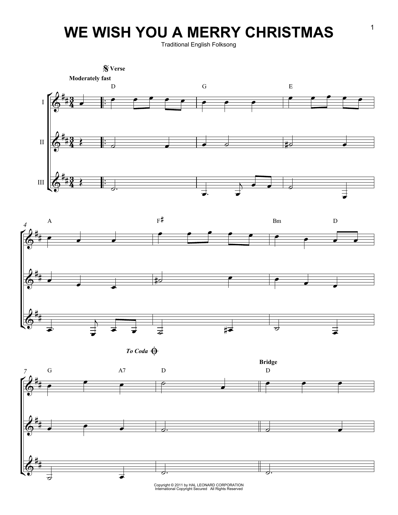 Christmas Carol We Wish You A Merry Christmas sheet music notes and chords arranged for 5-Finger Piano