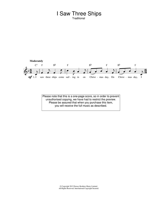 Christmas Carol I Saw Three Ships sheet music notes and chords. Download Printable PDF.