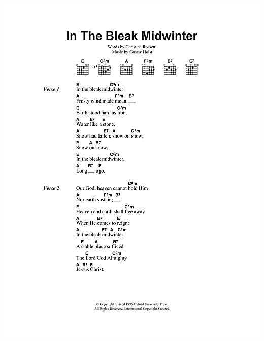 Christmas Carol In The Bleak Midwinter sheet music notes and chords arranged for Recorder
