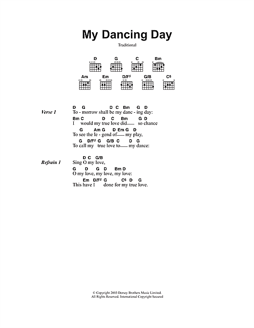 Christmas Carol My Dancing Day sheet music notes and chords arranged for Guitar Chords/Lyrics