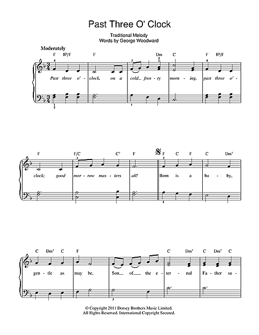 Christmas Carol Past Three O'Clock sheet music notes and chords arranged for Recorder