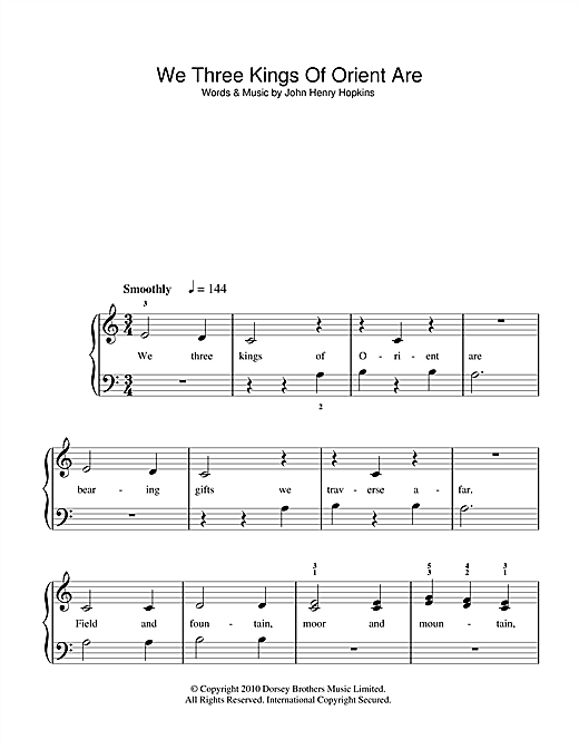 Christmas Carol We Three Kings Of Orient Are sheet music notes and chords arranged for 5-Finger Piano