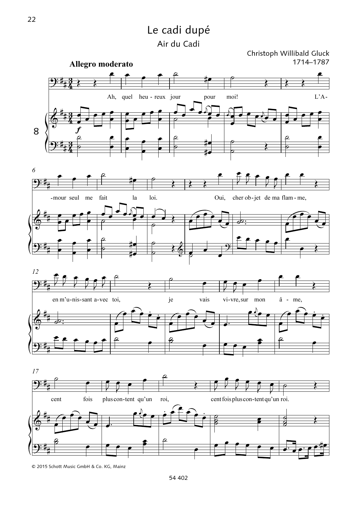 Christoph Willibald Gluck Ah, quel heureux jour pour moi! sheet music notes and chords arranged for Piano & Vocal