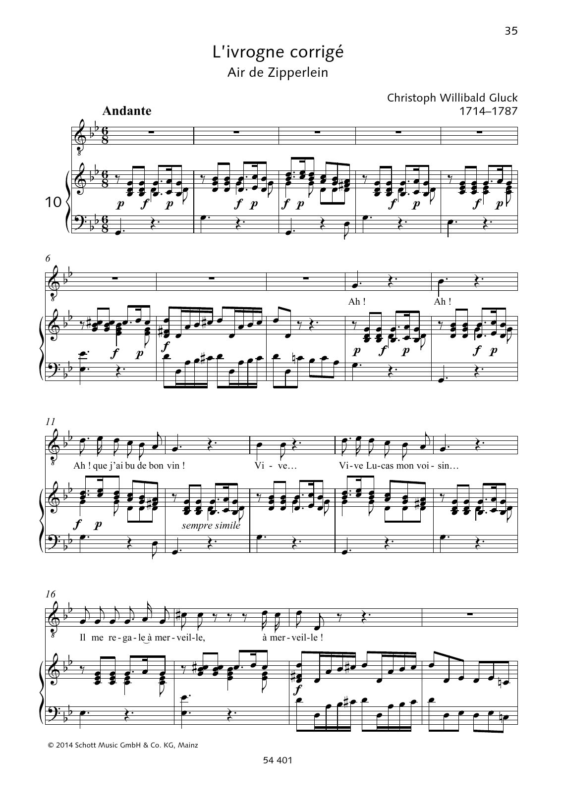 Christoph Willibald Gluck Ah! Que j'ai bu de bon vin! sheet music notes and chords arranged for Piano & Vocal