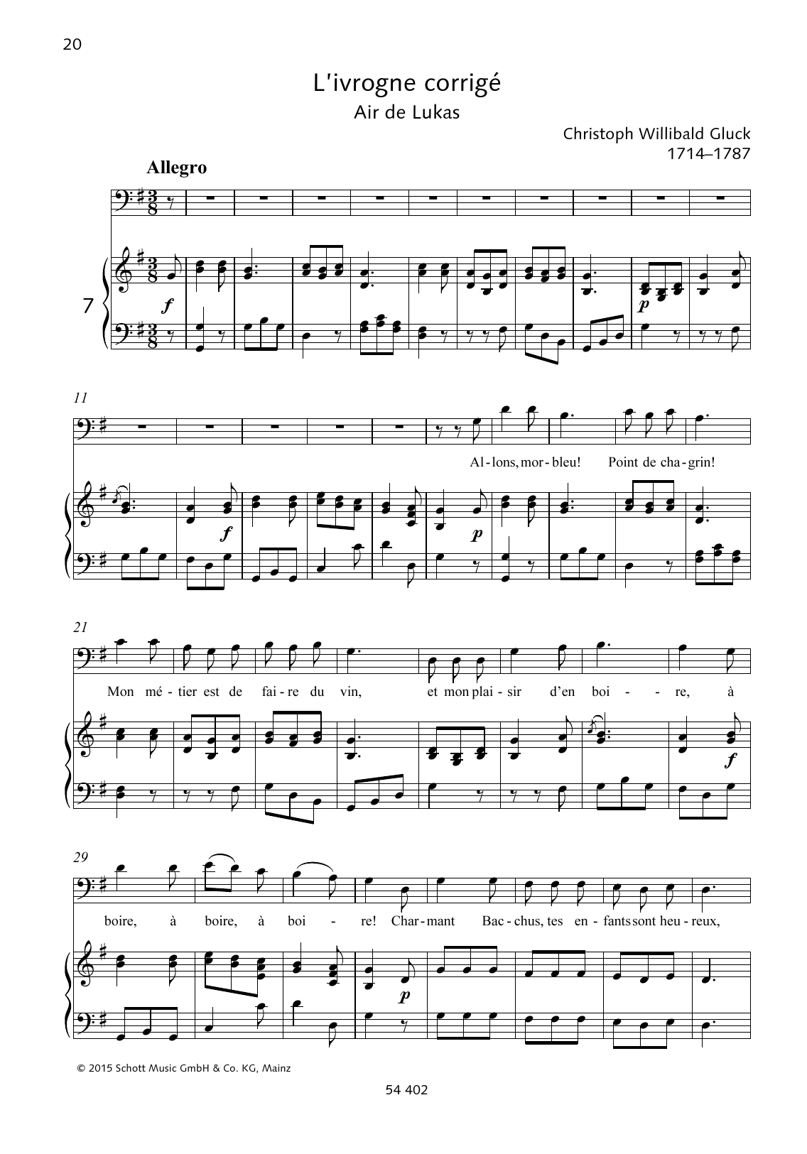 Christoph Willibald Gluck Allons, morbleu! Point de chagrin! sheet music notes and chords arranged for Piano & Vocal