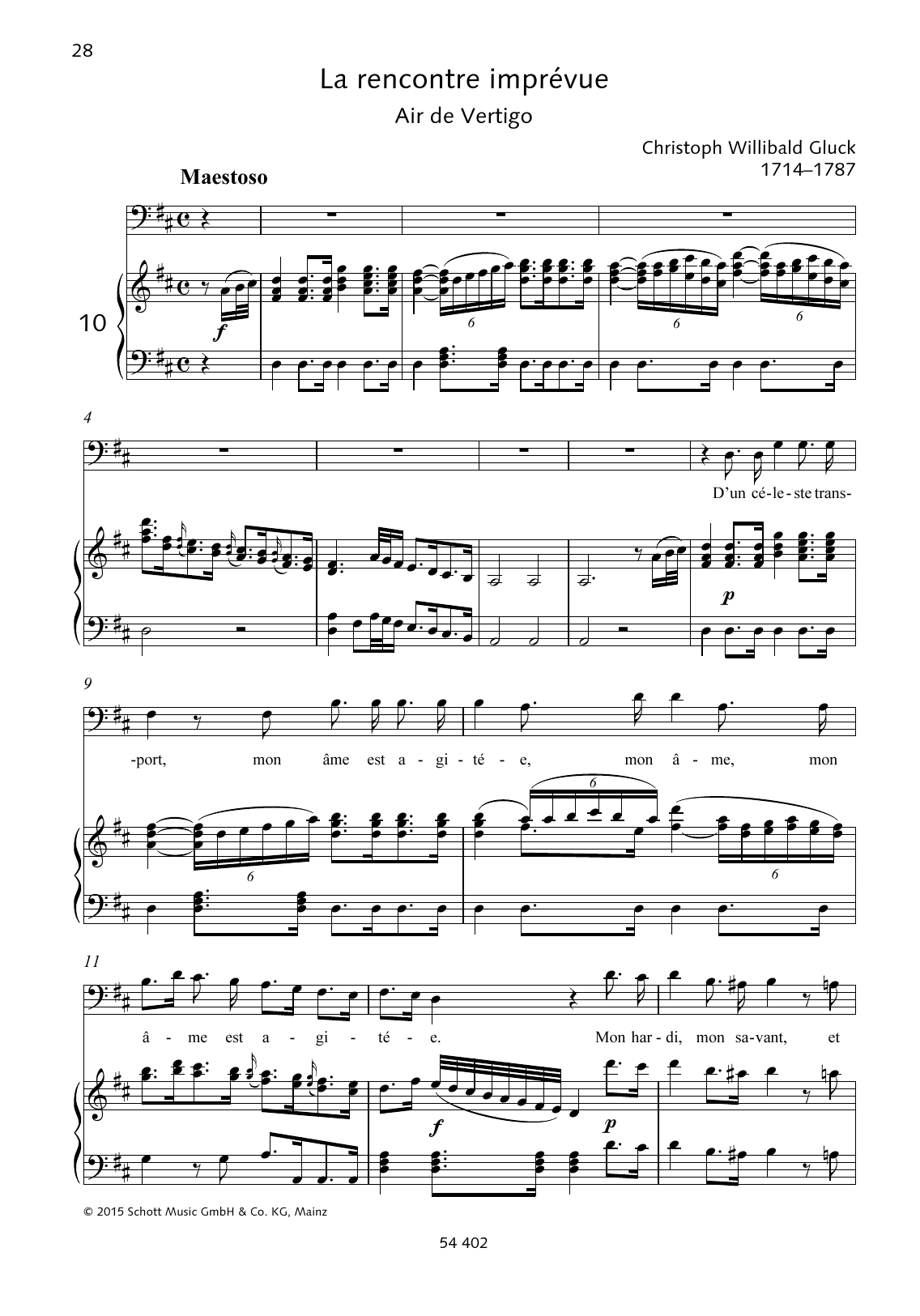 Christoph Willibald Gluck D'un céleste transport sheet music notes and chords arranged for Piano & Vocal