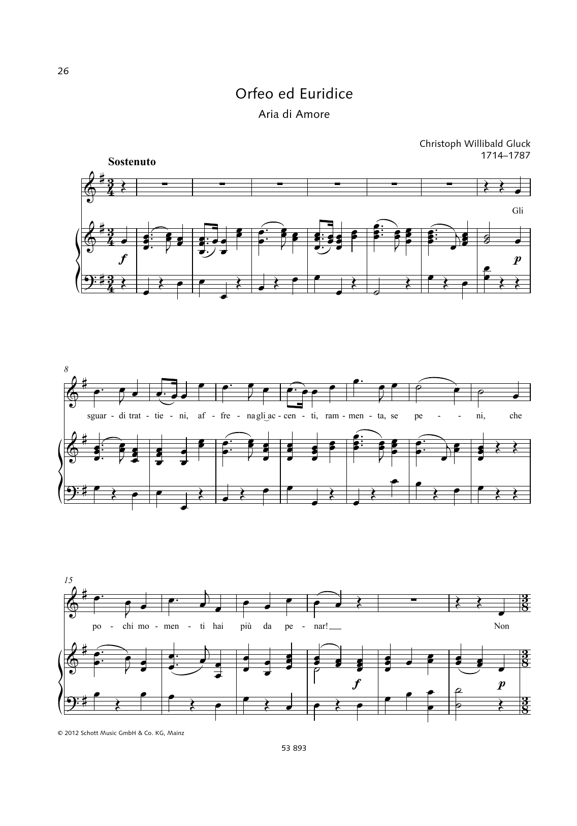 Christoph Willibald Gluck Gli Sguardi Trattieni sheet music notes and chords arranged for Piano & Vocal