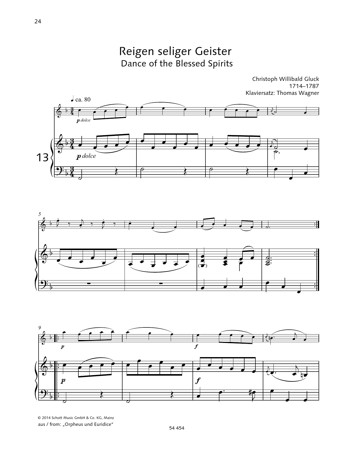 Christoph Willibald Gluck Reigen seliger Geister sheet music notes and chords arranged for Woodwind Solo