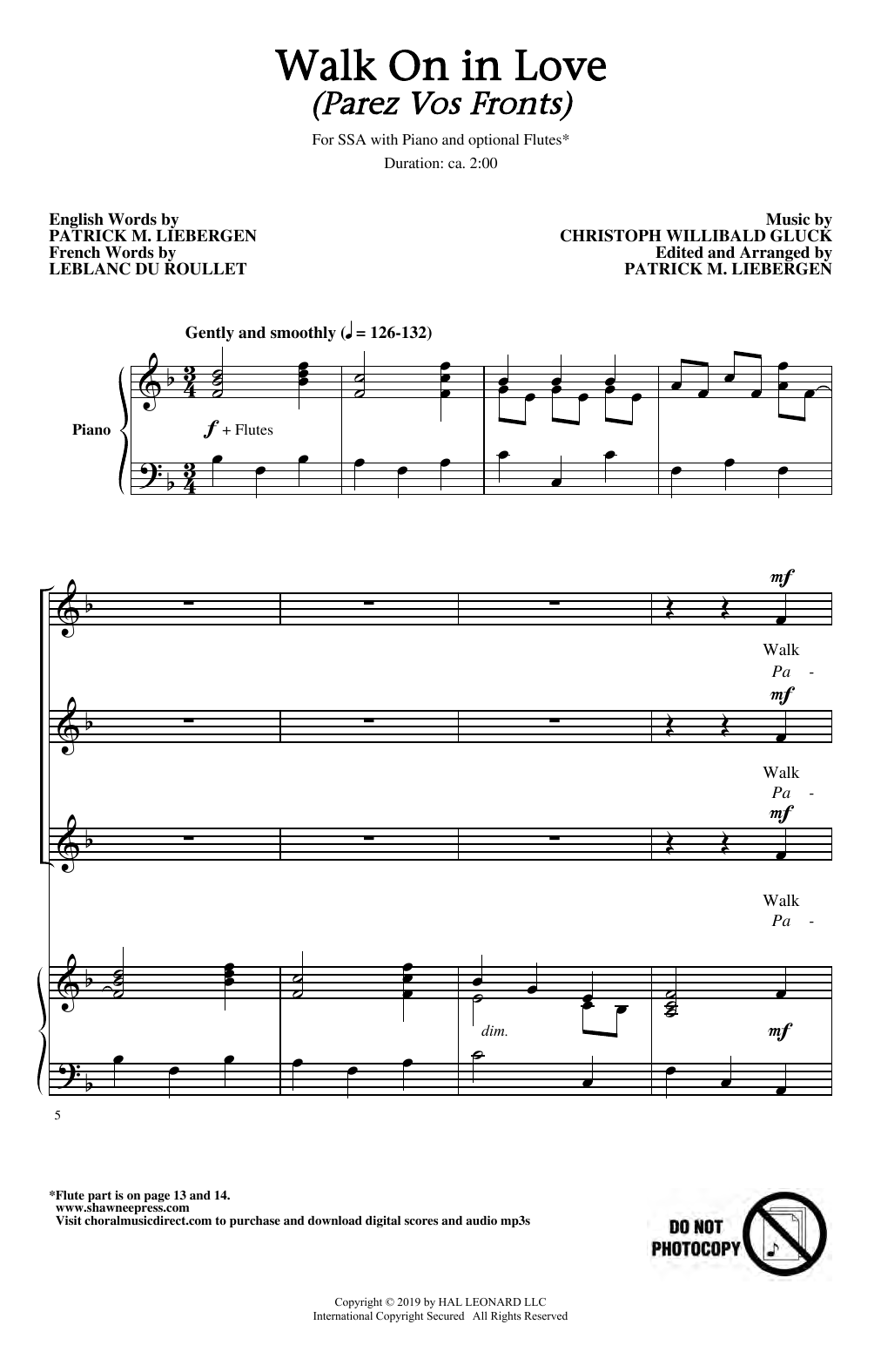 Christoph Willibald Gluck Walk On In Love (Parez Vos Fronts) (arr. Patrick M. Liebergen) sheet music notes and chords arranged for SSA Choir