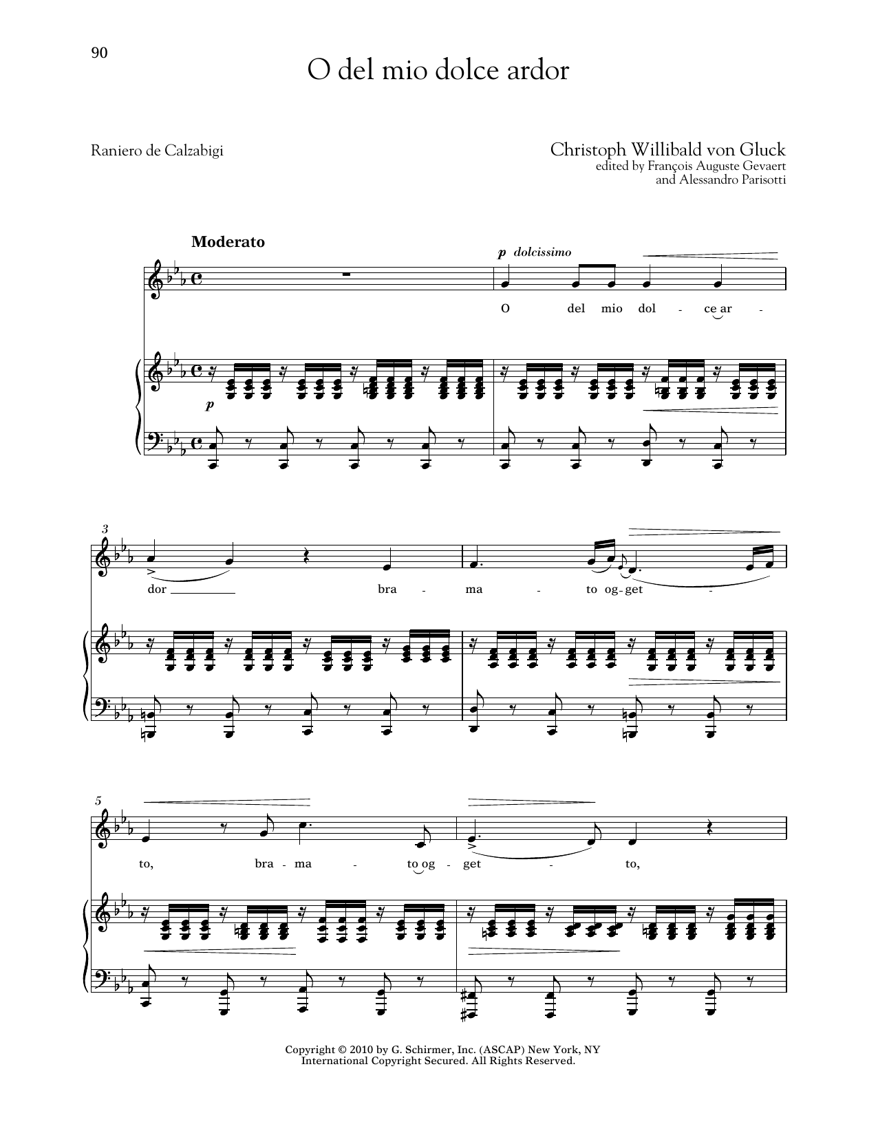 Christoph Willibald von Gluck O Del Mio Dolce Ardor (Low Voice) sheet music notes and chords arranged for Piano & Vocal
