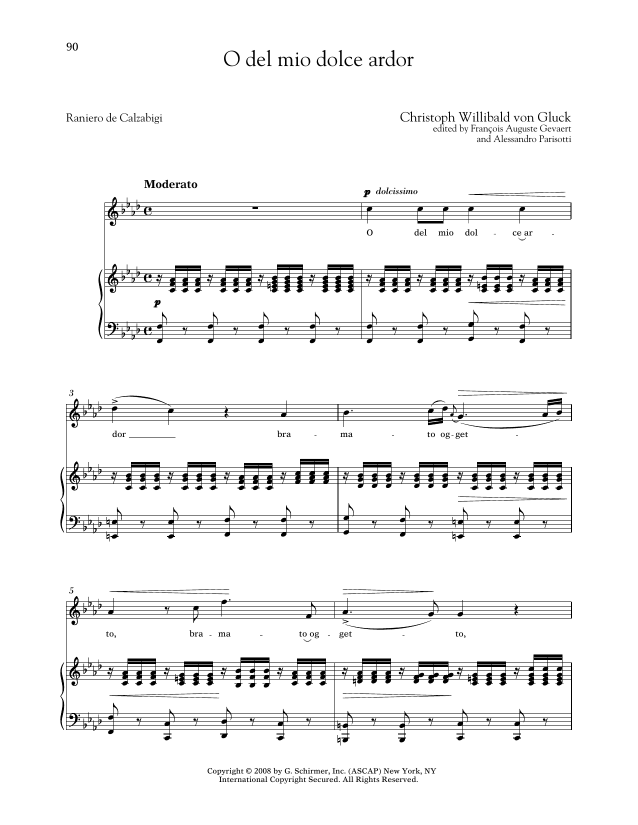 Christoph Willibald von Gluck O Del Mio Dolce Ardor (Medium High Voice) sheet music notes and chords arranged for Piano & Vocal