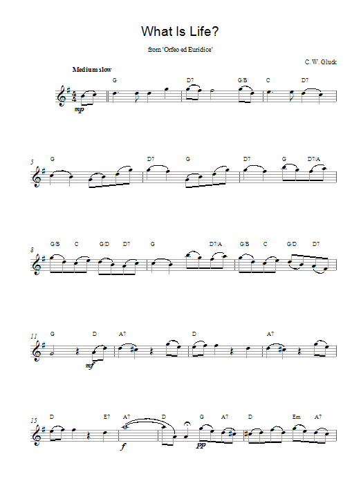 Christoph Willibald von Gluck What Is Life (from Orfeo ed Euridice) sheet music notes and chords arranged for Lead Sheet / Fake Book