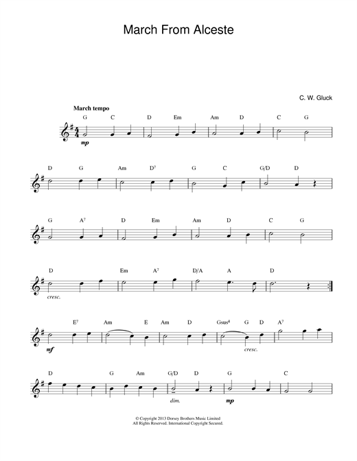 Christoph Willibald von Gluck March From Alceste sheet music notes and chords. Download Printable PDF.