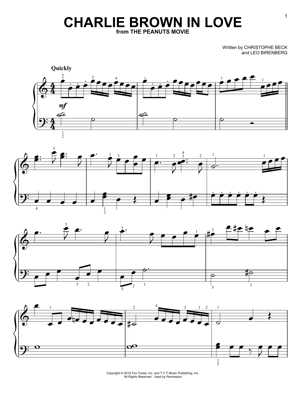 Christophe Beck Charlie Brown In Love sheet music notes and chords arranged for Piano Solo