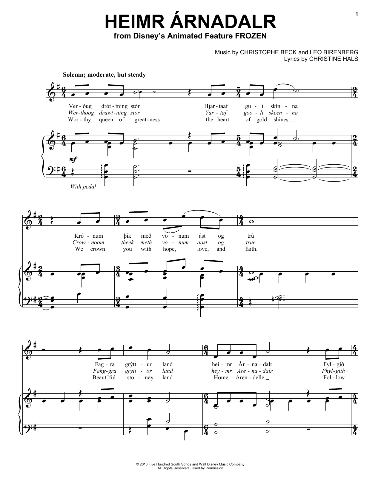 Christophe Beck Heimr Arnadalr (from Disney's Frozen) sheet music notes and chords arranged for Pro Vocal
