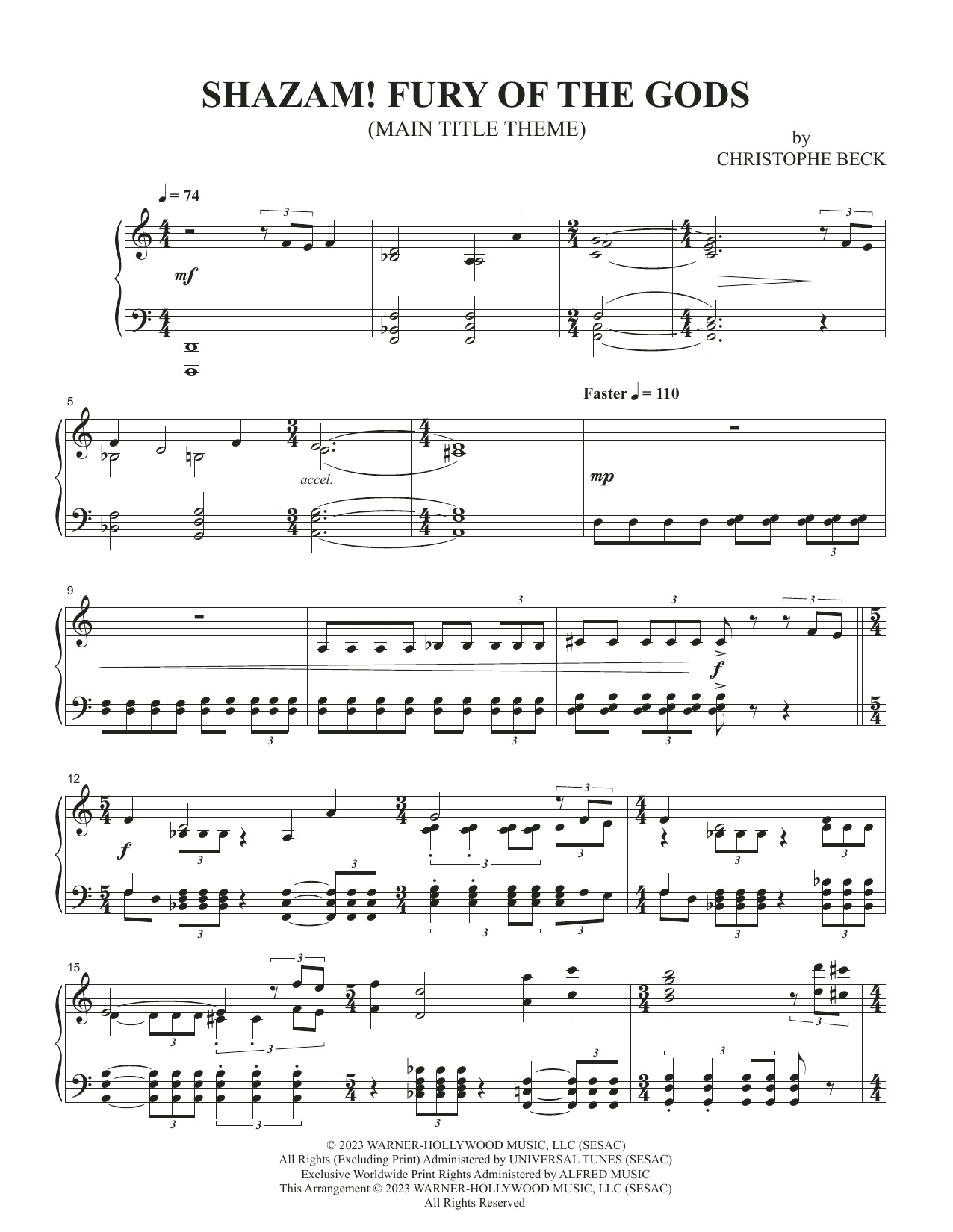 Christophe Beck Shazam! Fury Of The Gods (Main Title Theme) sheet music notes and chords arranged for Piano Solo