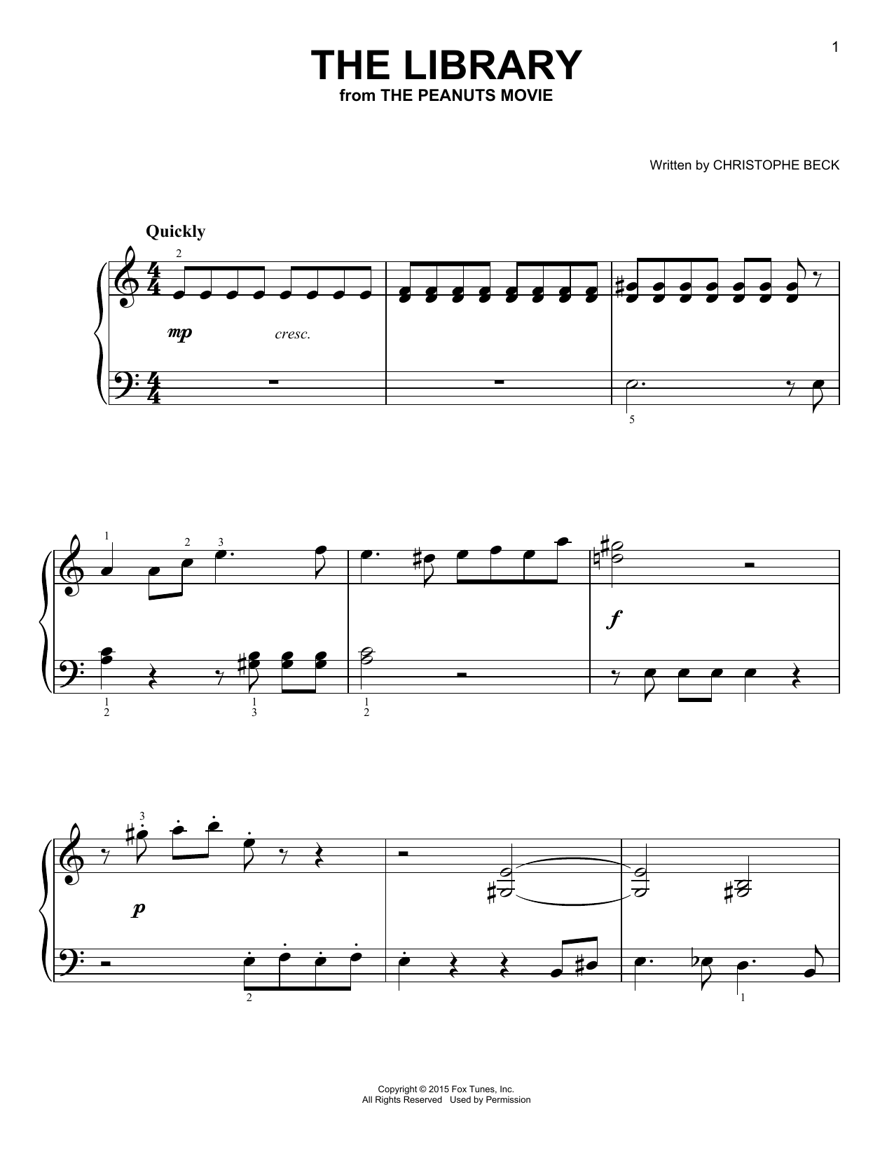 Christophe Beck The Library sheet music notes and chords arranged for Easy Piano