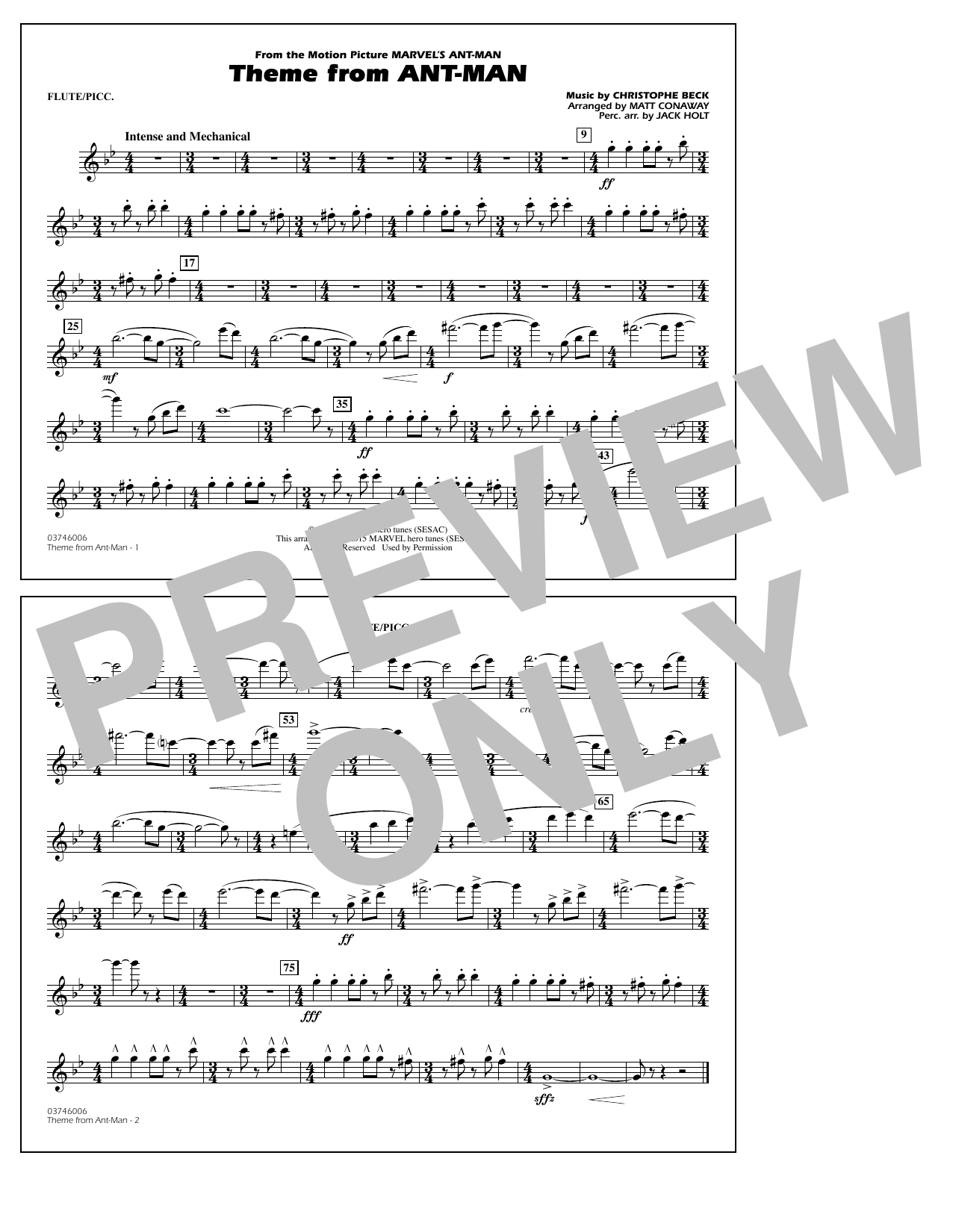 Christophe Beck Theme from Ant-Man (Arr. Matt Conaway) - Flute/Piccolo sheet music notes and chords arranged for Marching Band