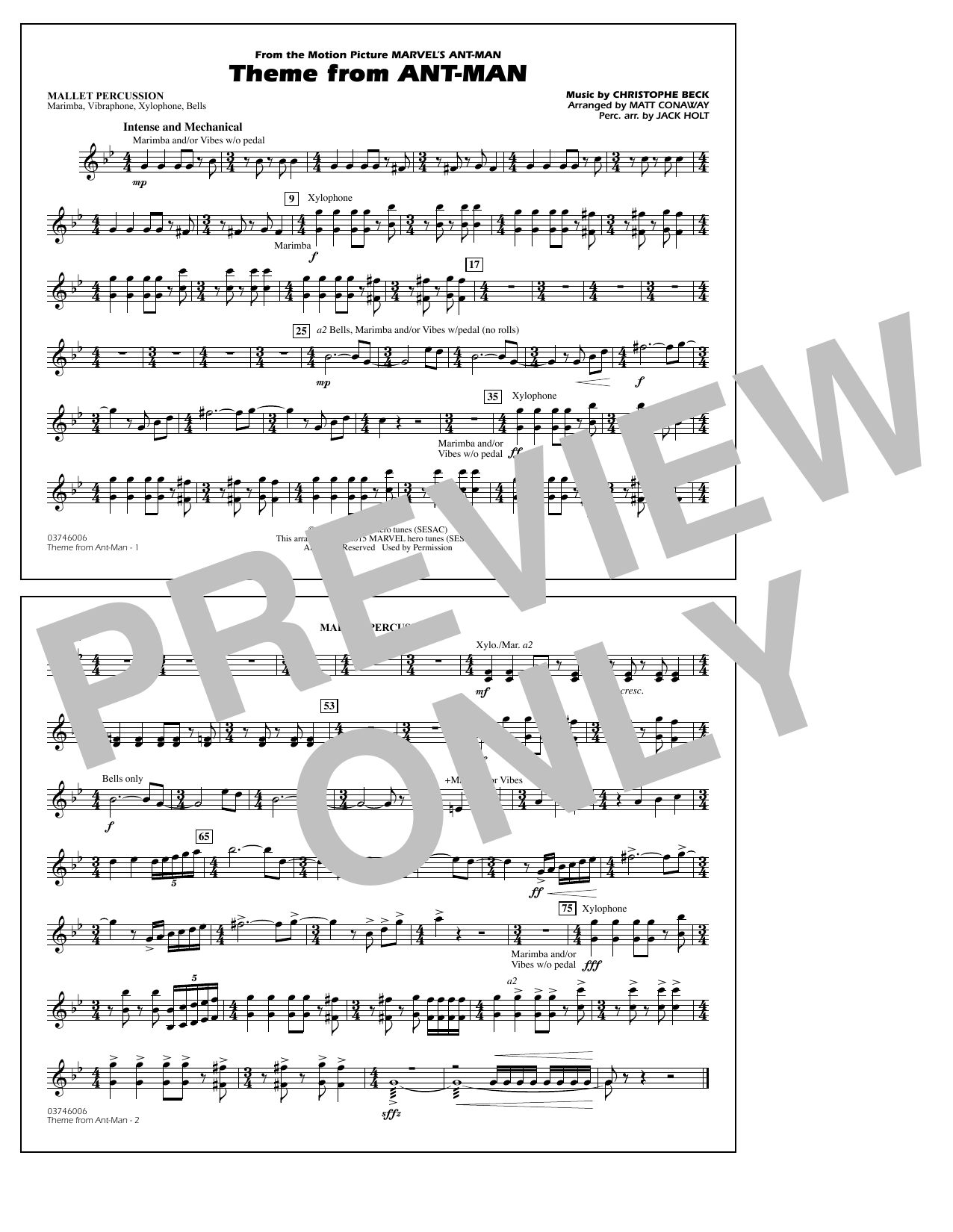 Christophe Beck Theme from Ant-Man (Arr. Matt Conaway) - Mallet Percussion sheet music notes and chords arranged for Marching Band