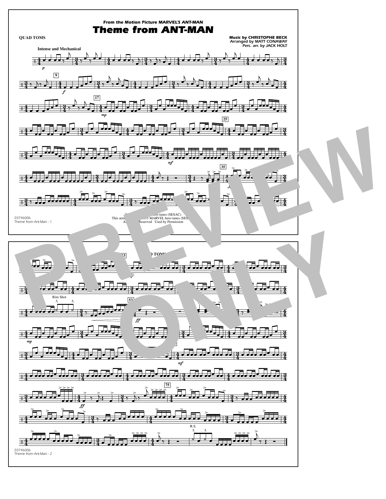 Christophe Beck Theme from Ant-Man (Arr. Matt Conaway) - Quad Toms sheet music notes and chords arranged for Marching Band