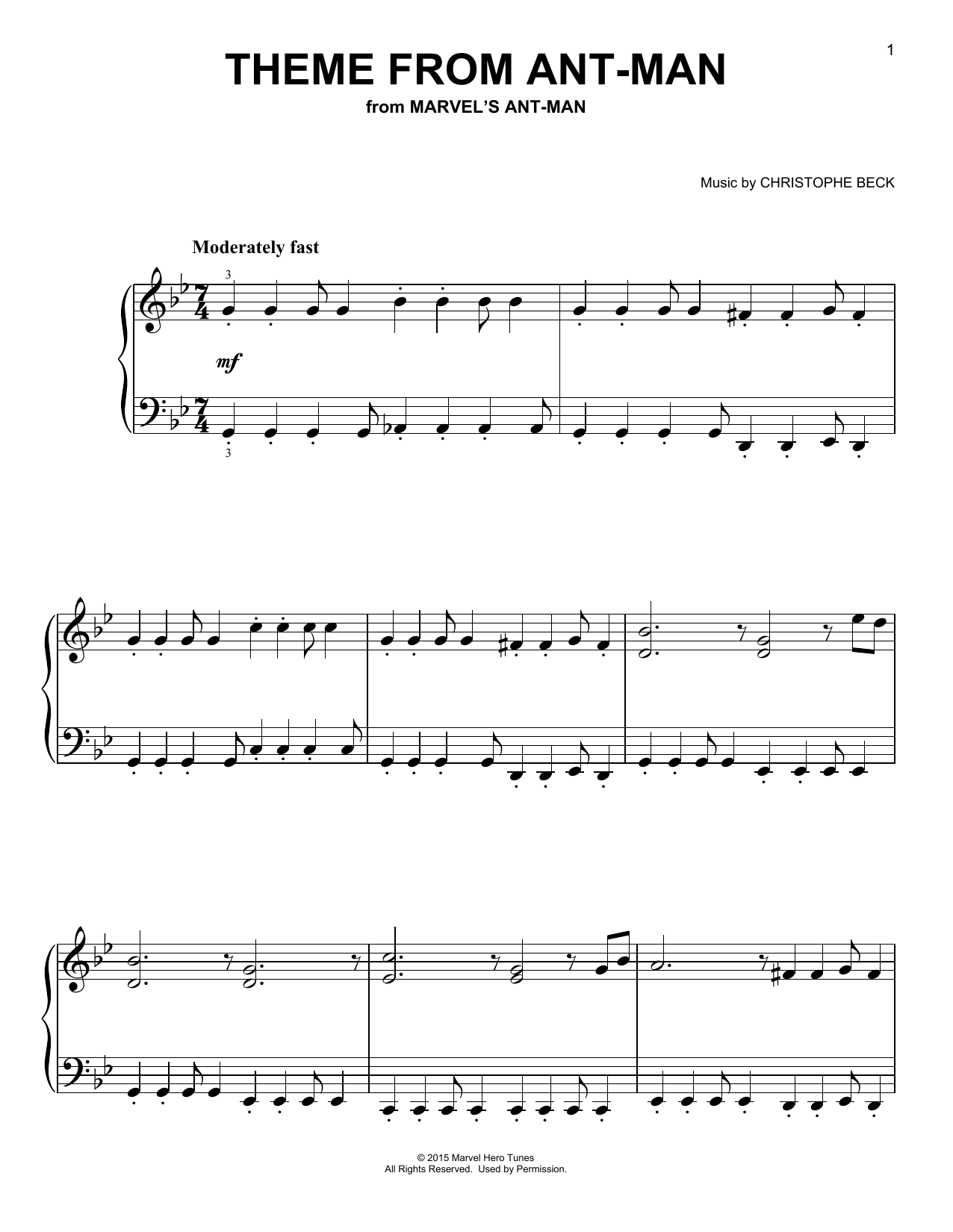 Christophe Beck Theme from Ant-Man sheet music notes and chords arranged for Easy Piano