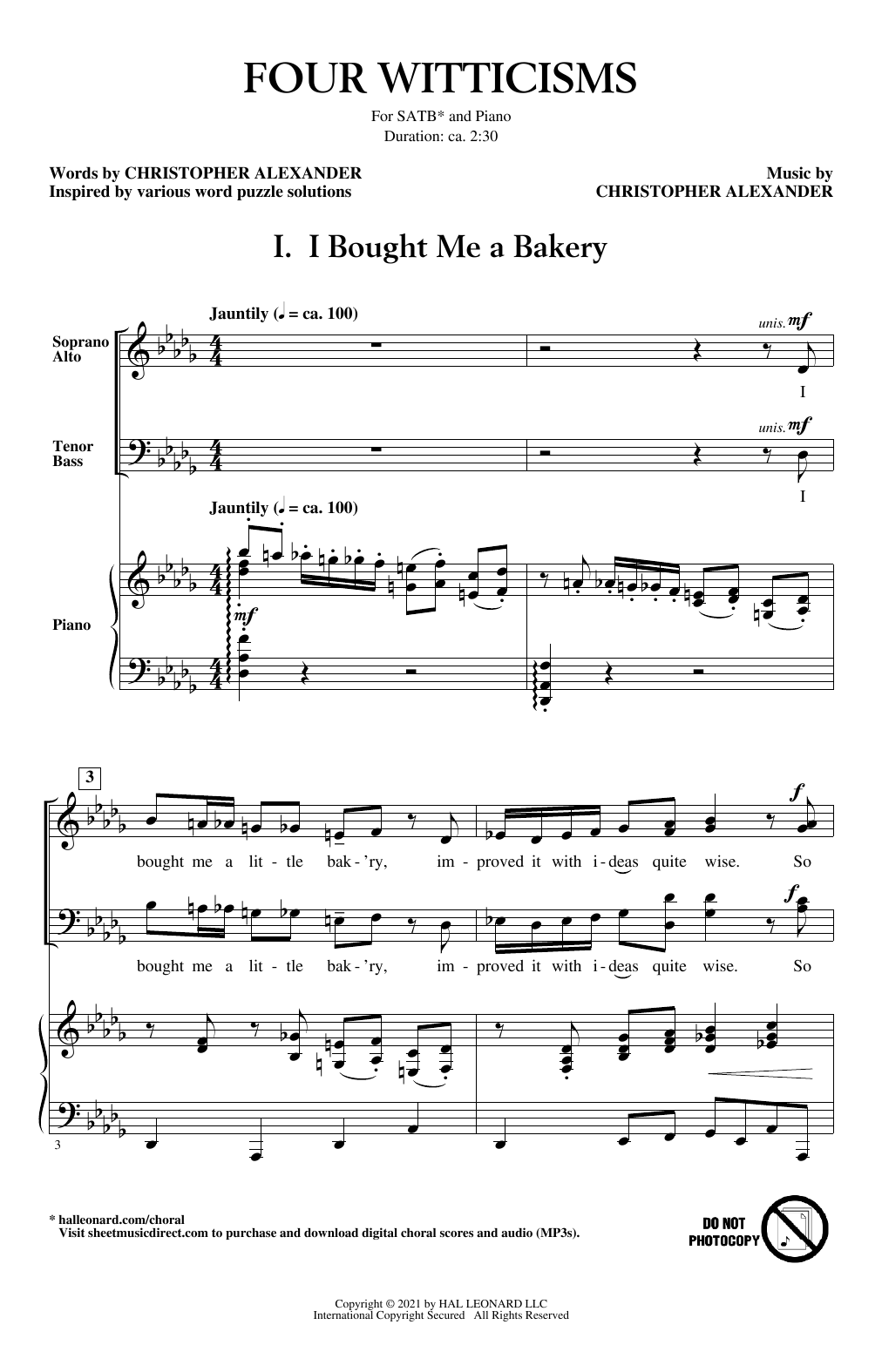 Christopher Alexander Four Witticisms sheet music notes and chords arranged for SATB Choir