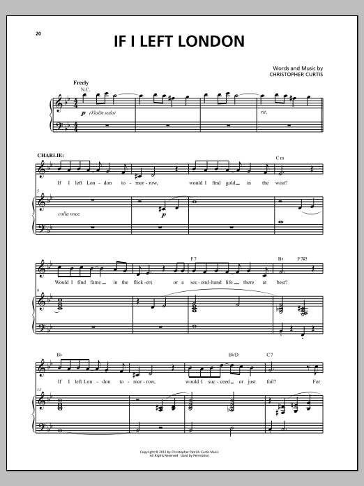 Christopher Curtis If I Left London sheet music notes and chords arranged for Piano & Vocal