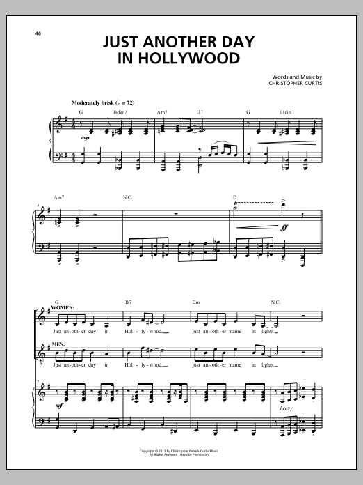 Christopher Curtis Just Another Day In Hollywood sheet music notes and chords arranged for Piano & Vocal