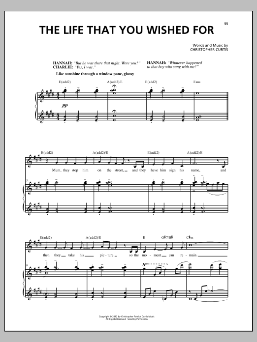 Christopher Curtis The Life That You Wished For sheet music notes and chords arranged for Piano, Vocal & Guitar Chords (Right-Hand Melody)